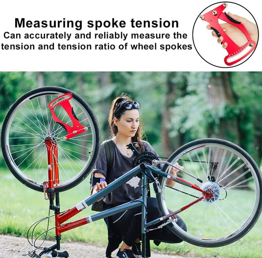 spaakspanningmeter, fietsspaken tensiemeter kalibratiegereedschap fietsreparatiegereedschap met 2 spaaksleutels precies voor fietsbandspaken fabricage of correctie (Rood) - happygetfit.com