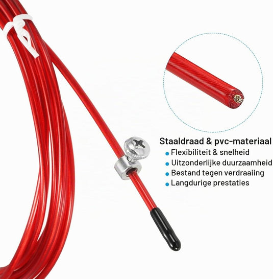 Speed jump rope vervangingskabel 3 meter x 2,5 mm rood – springtouw kabel – fitness accessoires - happygetfit.com