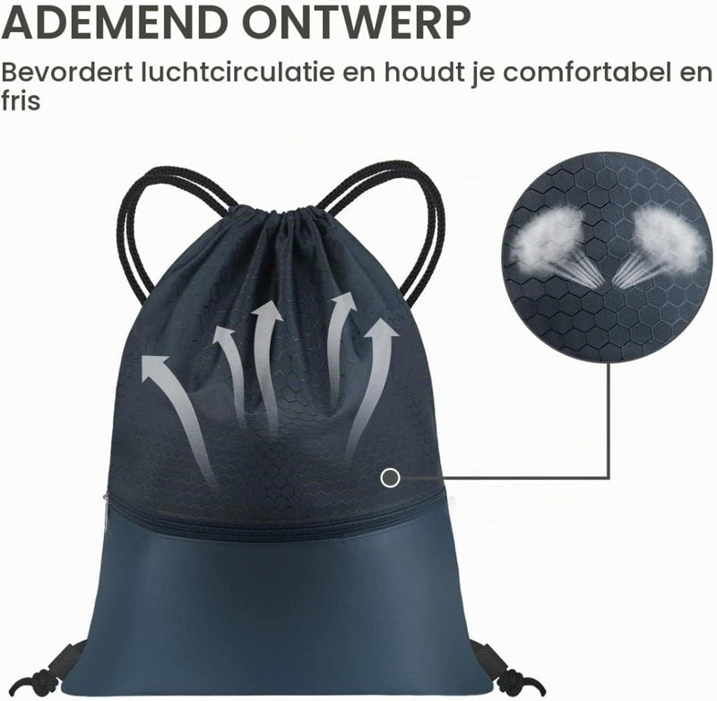 Charger l’image dans la visionneuse de galerie, Sport rugzak met trekkoord 41 x 33,5 cm van slijtvast Oxford met gaasvak en hoofdtelefoonopening – zwemtas – gymrugzak - happygetfit.com
