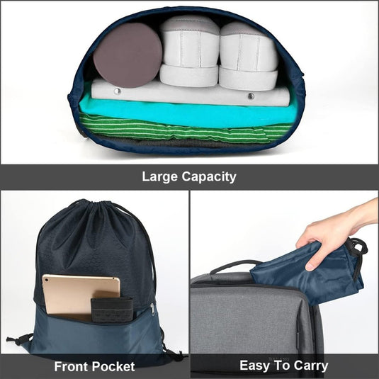 Sport rugzak met trekkoord 41 x 33,5 cm van slijtvast Oxford met gaasvak en hoofdtelefoonopening – zwemtas – gymrugzak - happygetfit.com