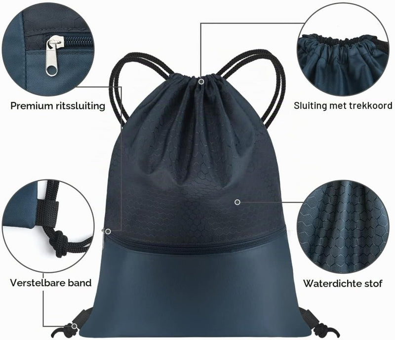 Charger l’image dans la visionneuse de galerie, Sport rugzak met trekkoord 41 x 33,5 cm van slijtvast Oxford met gaasvak en hoofdtelefoonopening – zwemtas – gymrugzak - happygetfit.com
