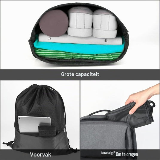 Sport rugzak met trekkoord 41 x 33,5 cm van slijtvast Oxford met gaasvak en hoofdtelefoonopening – zwemtas – gymrugzak - happygetfit.com