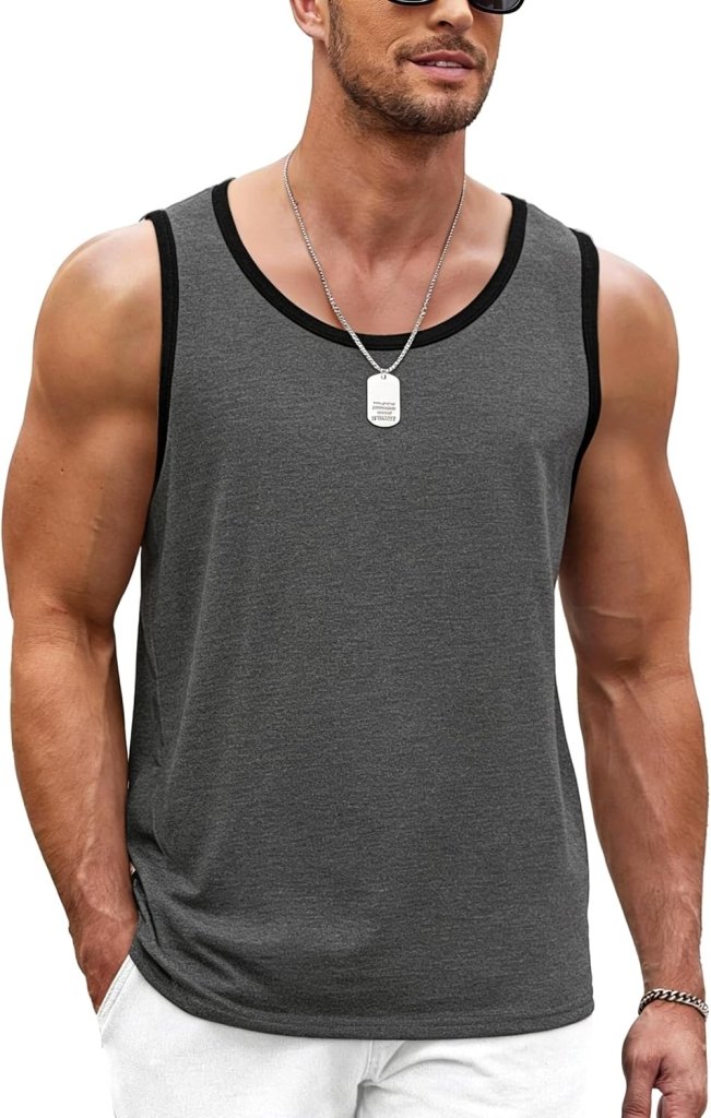 Carica immagine in Galleria Viewer, Sportieve tanktop heren van polyester en katoen met ronde hals en brede armsgaten – fitness tanktop – bodybuilding kleding - happygetfit.com
