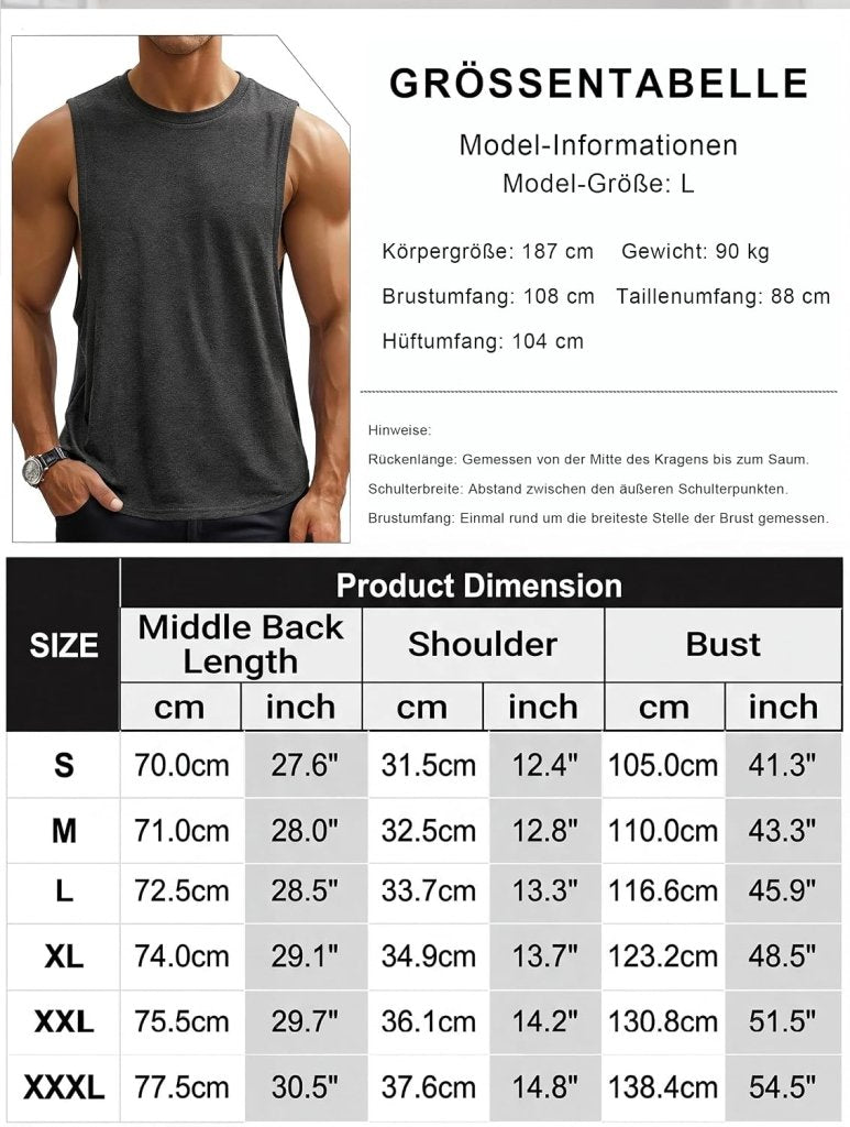Carica immagine in Galleria Viewer, Sportieve tanktop heren van polyester en katoen met ronde hals en brede armsgaten – fitness tanktop – bodybuilding kleding - happygetfit.com
