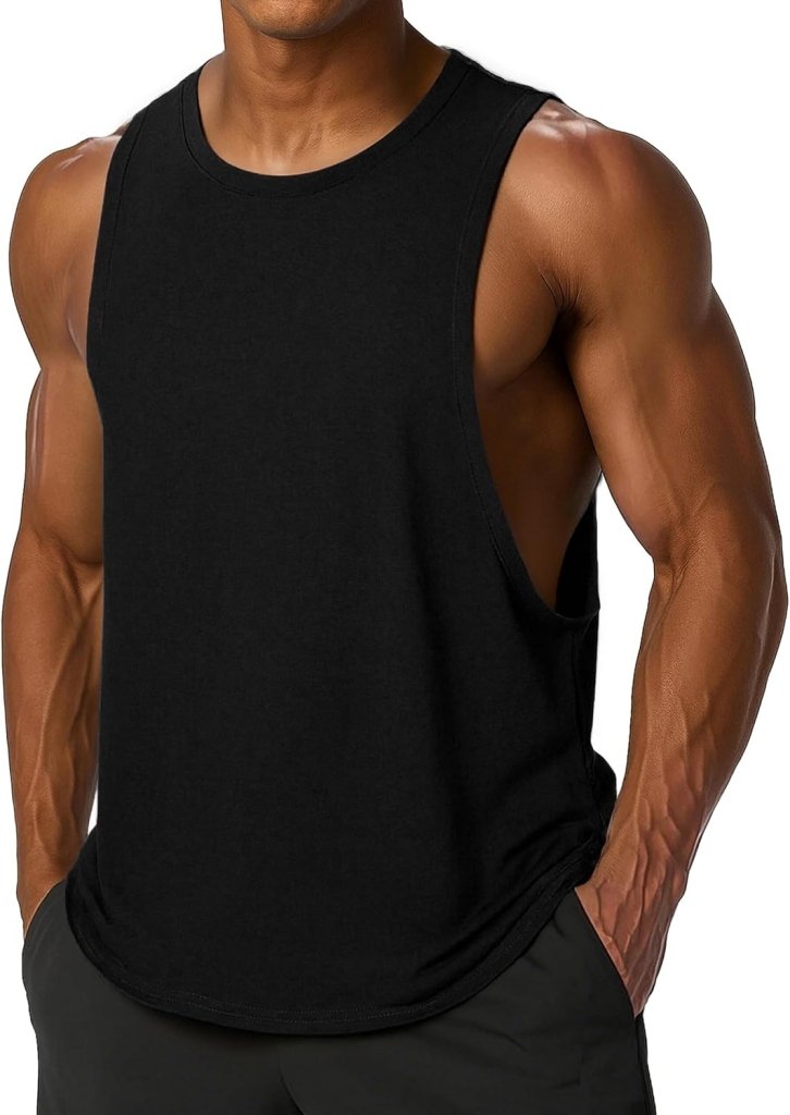 Carica immagine in Galleria Viewer, Sportieve tanktop heren van polyester en katoen met ronde hals en brede armsgaten – fitness tanktop – bodybuilding kleding - happygetfit.com

