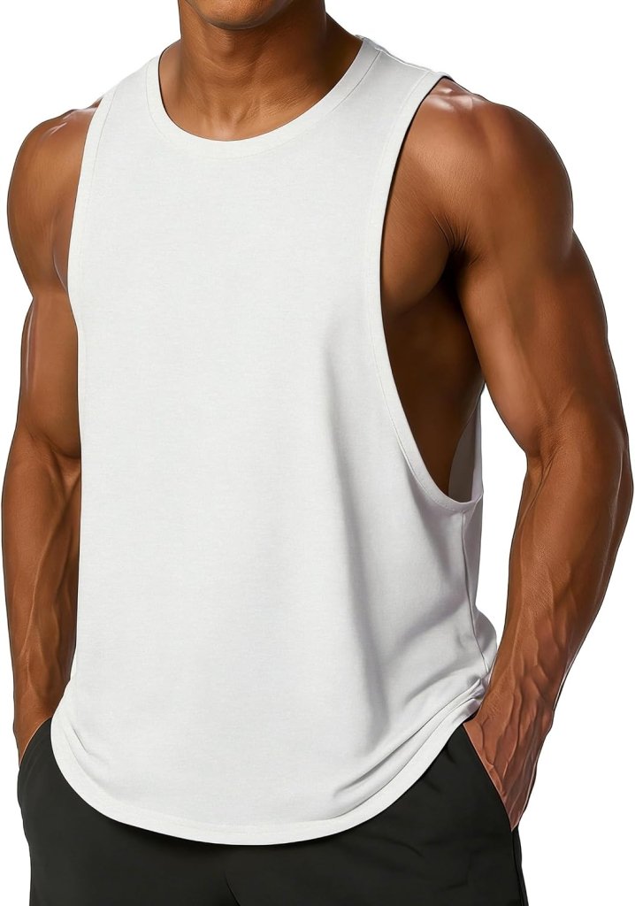 Carica immagine in Galleria Viewer, Sportieve tanktop heren van polyester en katoen met ronde hals en brede armsgaten – fitness tanktop – bodybuilding kleding - happygetfit.com
