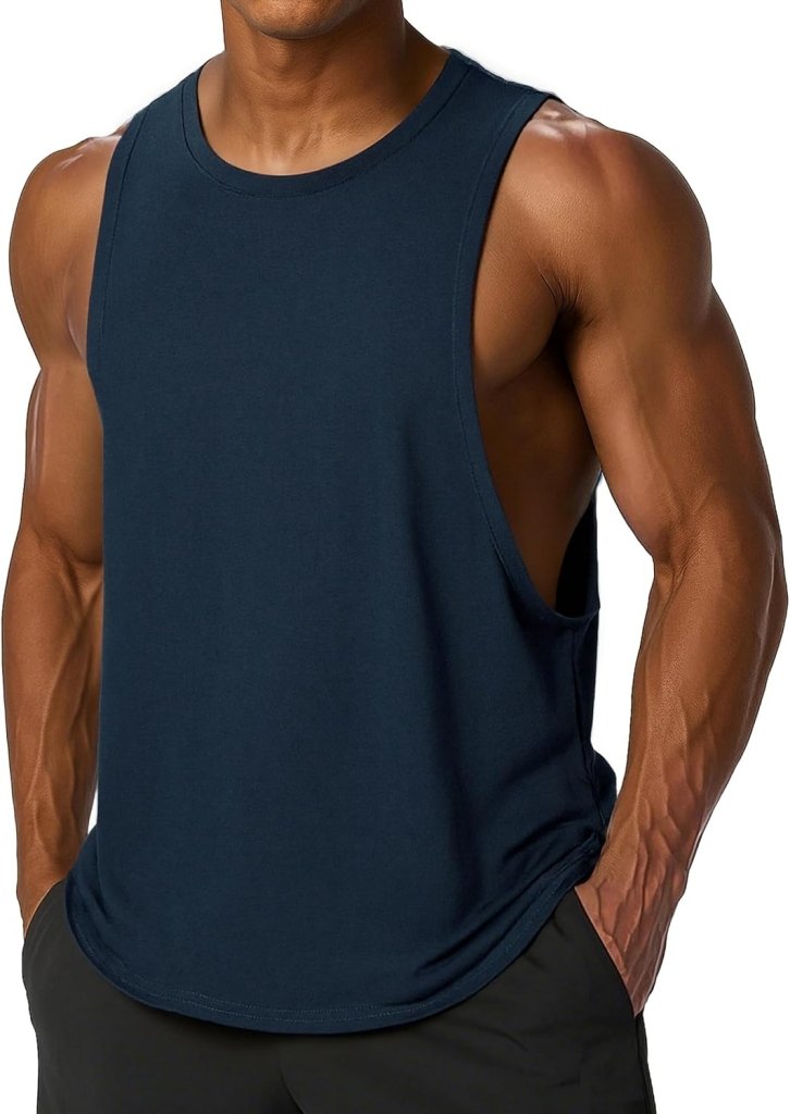 Carica immagine in Galleria Viewer, Sportieve tanktop heren van polyester en katoen met ronde hals en brede armsgaten – fitness tanktop – bodybuilding kleding - happygetfit.com
