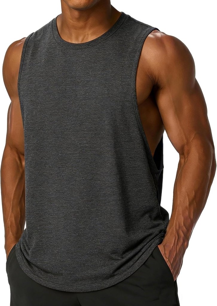 Carica immagine in Galleria Viewer, Sportieve tanktop heren van polyester en katoen met ronde hals en brede armsgaten – fitness tanktop – bodybuilding kleding - happygetfit.com
