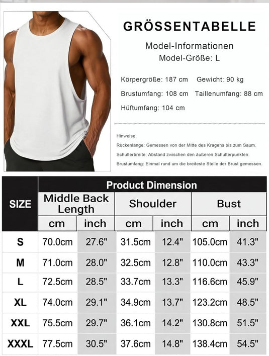 Sportieve tanktop heren van polyester en katoen met ronde hals en brede armsgaten – fitness tanktop – bodybuilding kleding - happygetfit.com