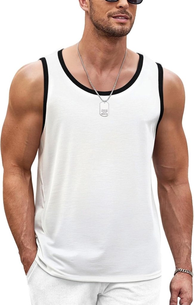 Carica immagine in Galleria Viewer, Sportieve tanktop heren van polyester en katoen met ronde hals en brede armsgaten – fitness tanktop – bodybuilding kleding - happygetfit.com
