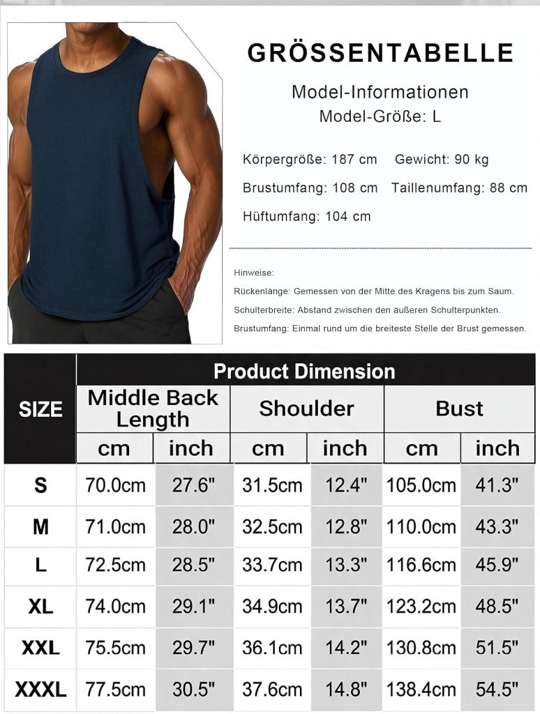 Carica immagine in Galleria Viewer, Sportieve tanktop heren van polyester en katoen met ronde hals en brede armsgaten – fitness tanktop – bodybuilding kleding - happygetfit.com
