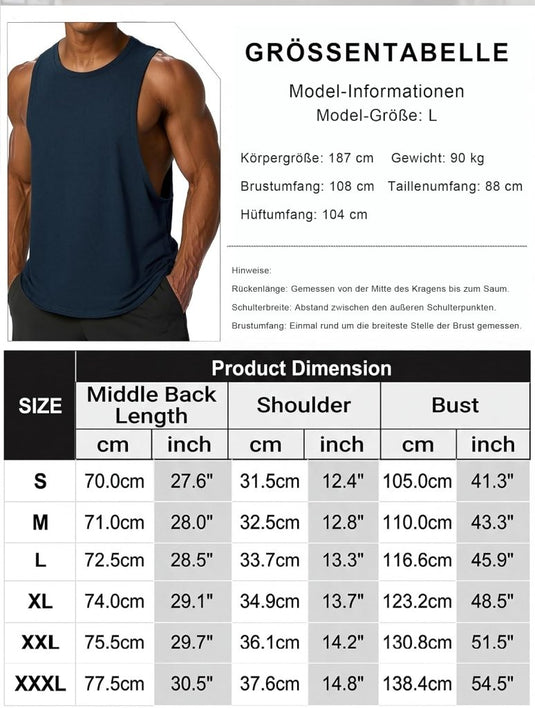 Sportieve tanktop heren van polyester en katoen met ronde hals en brede armsgaten – fitness tanktop – bodybuilding kleding - happygetfit.com