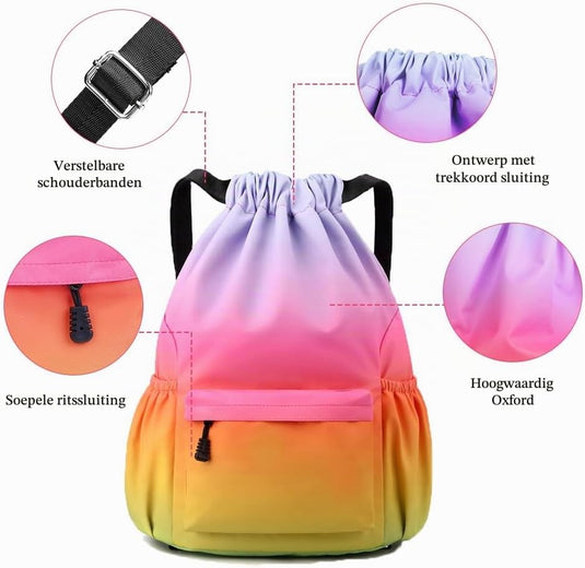Sportrugzak met trekkoord 20 liter met waterbestendige vakken en verstelbare schouderbanden voor zwemmen en fitness – gymtas – zwemrugzak - happygetfit.com
