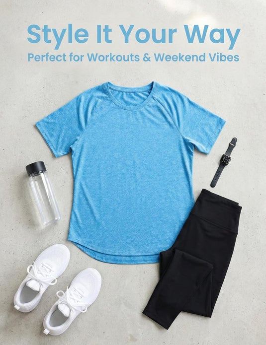 Sportshirt dames met ronde hals en raglanmouwen van sneldrogende stretchstof – hardloopshirt – trainingskleding - happygetfit.com