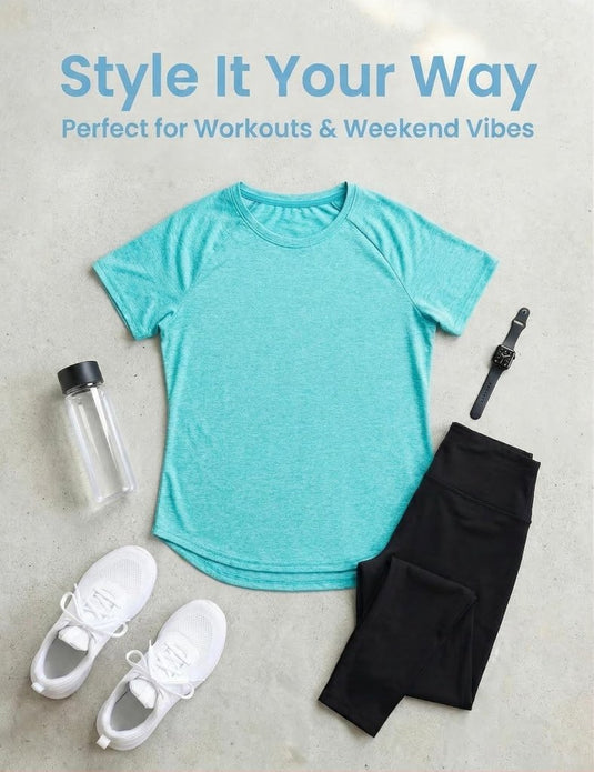 Sportshirt dames met ronde hals en raglanmouwen van sneldrogende stretchstof – hardloopshirt – trainingskleding - happygetfit.com