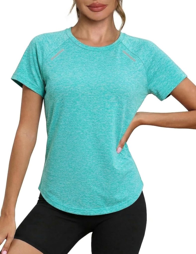 Laad afbeelding in Galerijviewer, Sportshirt dames met ronde hals en raglanmouwen van sneldrogende stretchstof – hardloopshirt – trainingskleding - happygetfit.com
