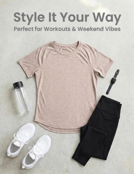 Sportshirt dames met ronde hals en raglanmouwen van sneldrogende stretchstof – hardloopshirt – trainingskleding - happygetfit.com