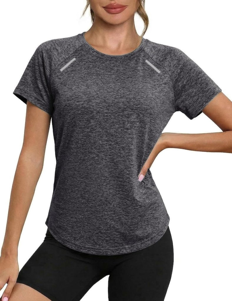 Laad afbeelding in Galerijviewer, Sportshirt dames met ronde hals en raglanmouwen van sneldrogende stretchstof – hardloopshirt – trainingskleding - happygetfit.com
