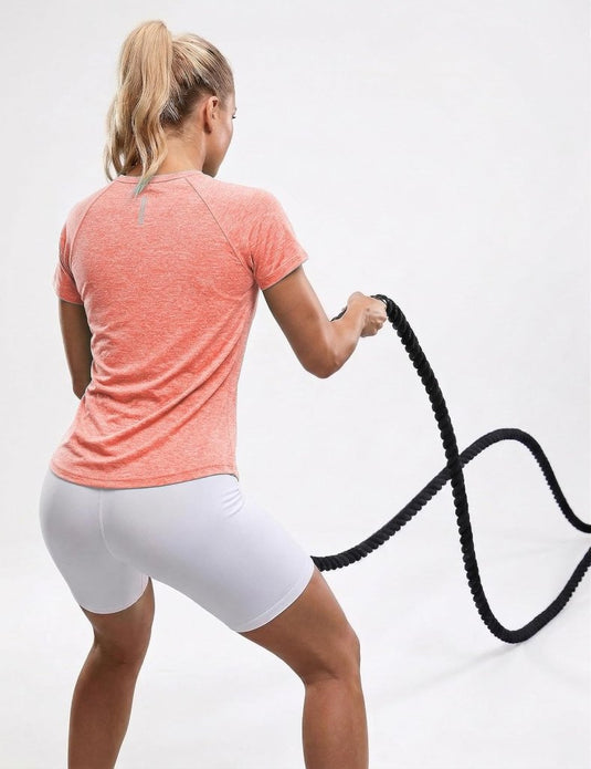 Sportshirt dames met ronde hals en raglanmouwen van sneldrogende stretchstof – hardloopshirt – trainingskleding - happygetfit.com