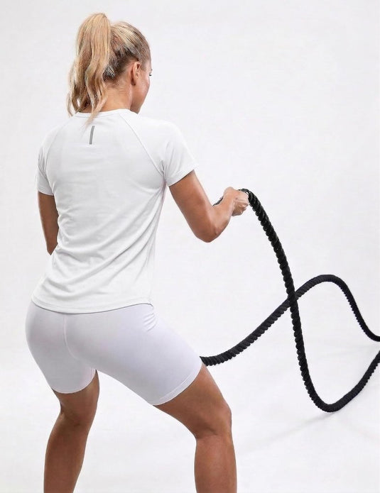 Sportshirt dames met ronde hals en raglanmouwen van sneldrogende stretchstof – hardloopshirt – trainingskleding - happygetfit.com