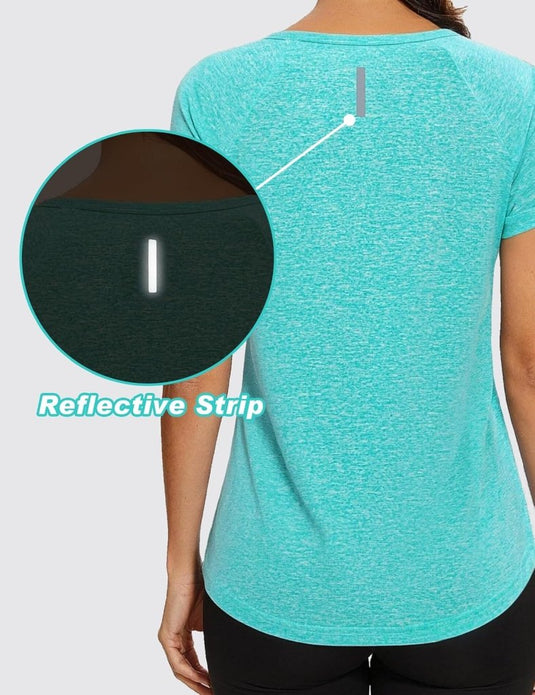 Sportshirt dames met ronde hals en raglanmouwen van sneldrogende stretchstof – hardloopshirt – trainingskleding - happygetfit.com
