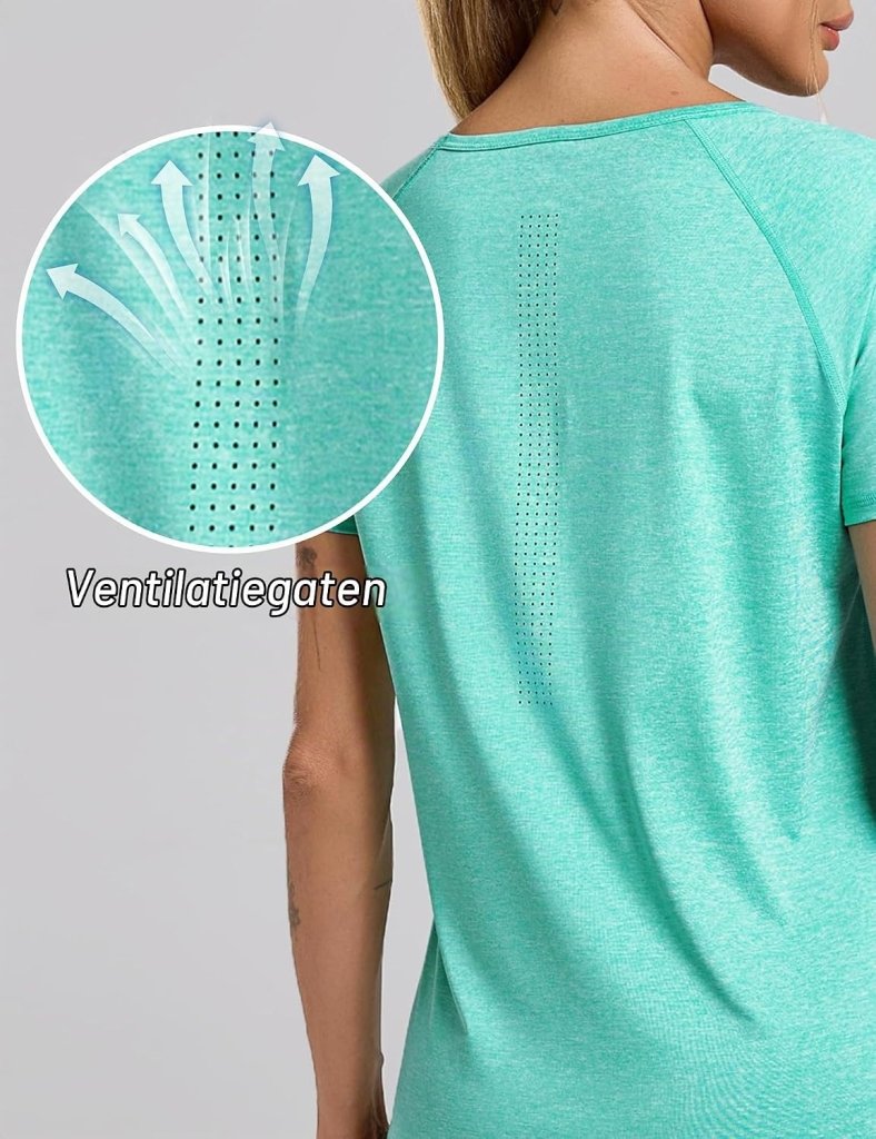 Laden Sie das Bild in Galerie -Viewer, Sportshirt dames met V-hals en korte mouwen van ademende sneldrogende stof – fitnessshirt – yogakleding - happygetfit.com
