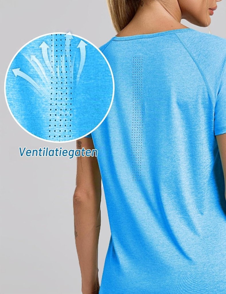 Laden Sie das Bild in Galerie -Viewer, Sportshirt dames met V-hals en korte mouwen van ademende sneldrogende stof – fitnessshirt – yogakleding - happygetfit.com
