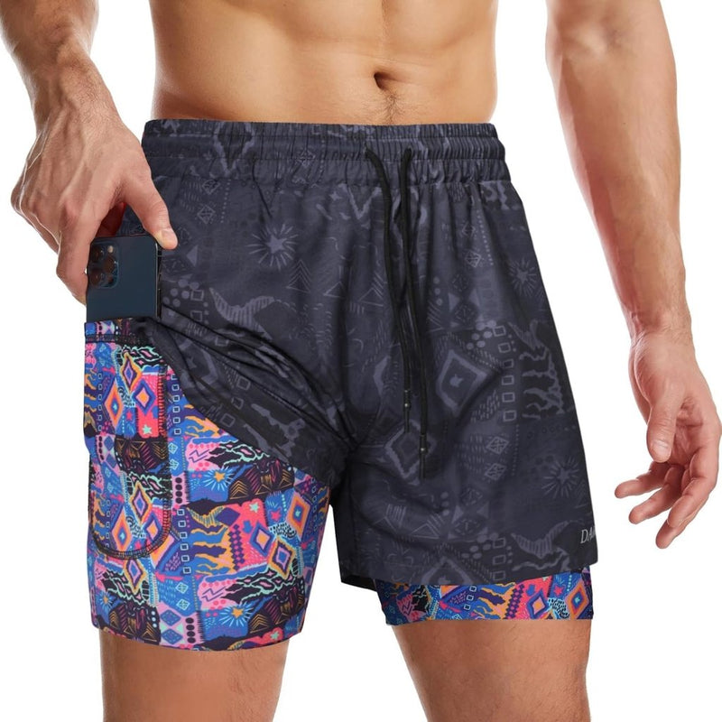 Laad afbeelding in Galerijviewer, Sportshort heren 2-in-1 met compressiebroek en zakken met ritssluiting – hardloopbroek – fitnesskleding - happygetfit.com
