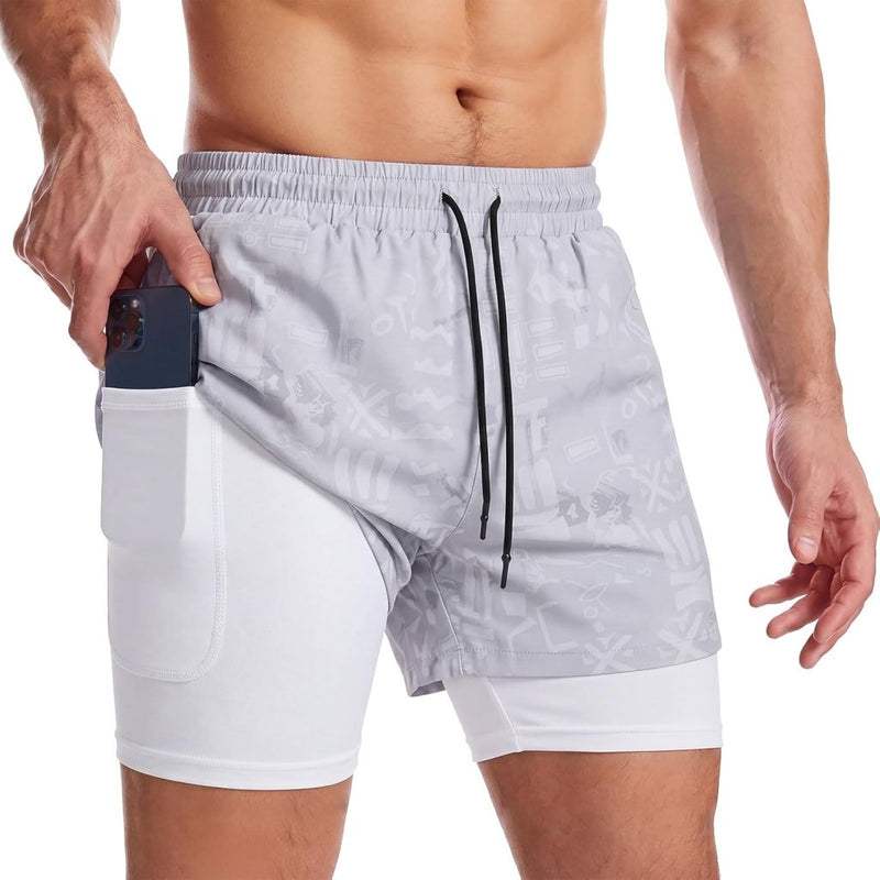Laad afbeelding in Galerijviewer, Sportshort heren 2-in-1 met compressiebroek en zakken met ritssluiting – hardloopbroek – fitnesskleding - happygetfit.com
