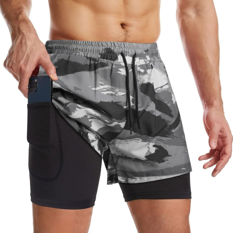 Laad afbeelding in Galerijviewer, Sportshort heren 2-in-1 met compressiebroek en zakken met ritssluiting – hardloopbroek – fitnesskleding - happygetfit.com
