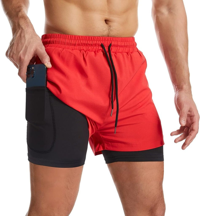 Laad afbeelding in Galerijviewer, Sportshort heren 2-in-1 met compressiebroek en zakken met ritssluiting – hardloopbroek – fitnesskleding - happygetfit.com
