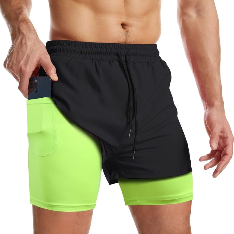 Laad afbeelding in Galerijviewer, Sportshort heren 2-in-1 met compressiebroek en zakken met ritssluiting – hardloopbroek – fitnesskleding - happygetfit.com
