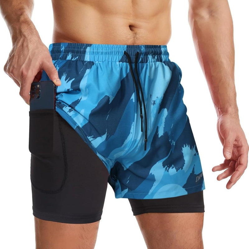 Laad afbeelding in Galerijviewer, Sportshort heren 2-in-1 met compressiebroek en zakken met ritssluiting – hardloopbroek – fitnesskleding - happygetfit.com
