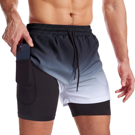 Sportshort heren 2-in-1 met compressiebroek en zakken met ritssluiting – hardloopbroek – fitnesskleding - happygetfit.com