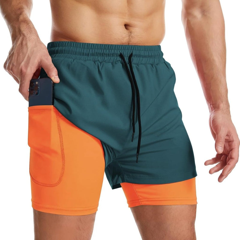 Laad afbeelding in Galerijviewer, Sportshort heren 2-in-1 met compressiebroek en zakken met ritssluiting – hardloopbroek – fitnesskleding - happygetfit.com
