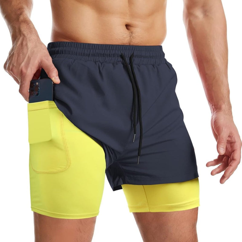 Laad afbeelding in Galerijviewer, Sportshort heren 2-in-1 met compressiebroek en zakken met ritssluiting – hardloopbroek – fitnesskleding - happygetfit.com
