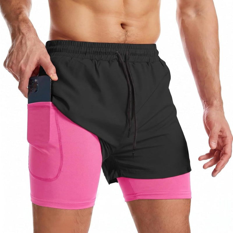 Laad afbeelding in Galerijviewer, Sportshort heren 2-in-1 met compressiebroek en zakken met ritssluiting – hardloopbroek – fitnesskleding - happygetfit.com
