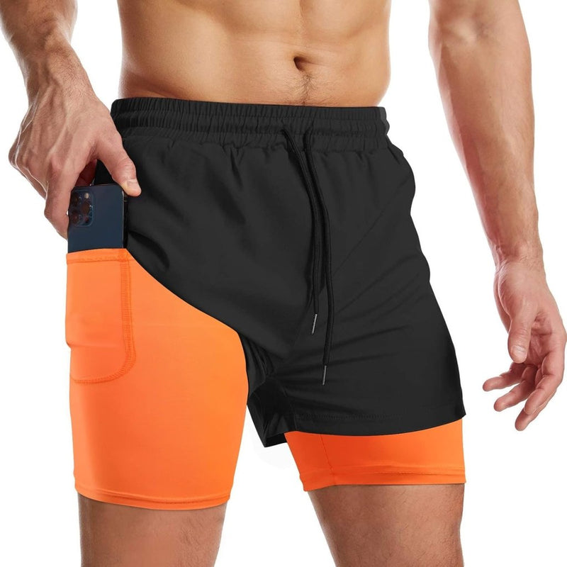 Laad afbeelding in Galerijviewer, Sportshort heren 2-in-1 met compressiebroek en zakken met ritssluiting – hardloopbroek – fitnesskleding - happygetfit.com

