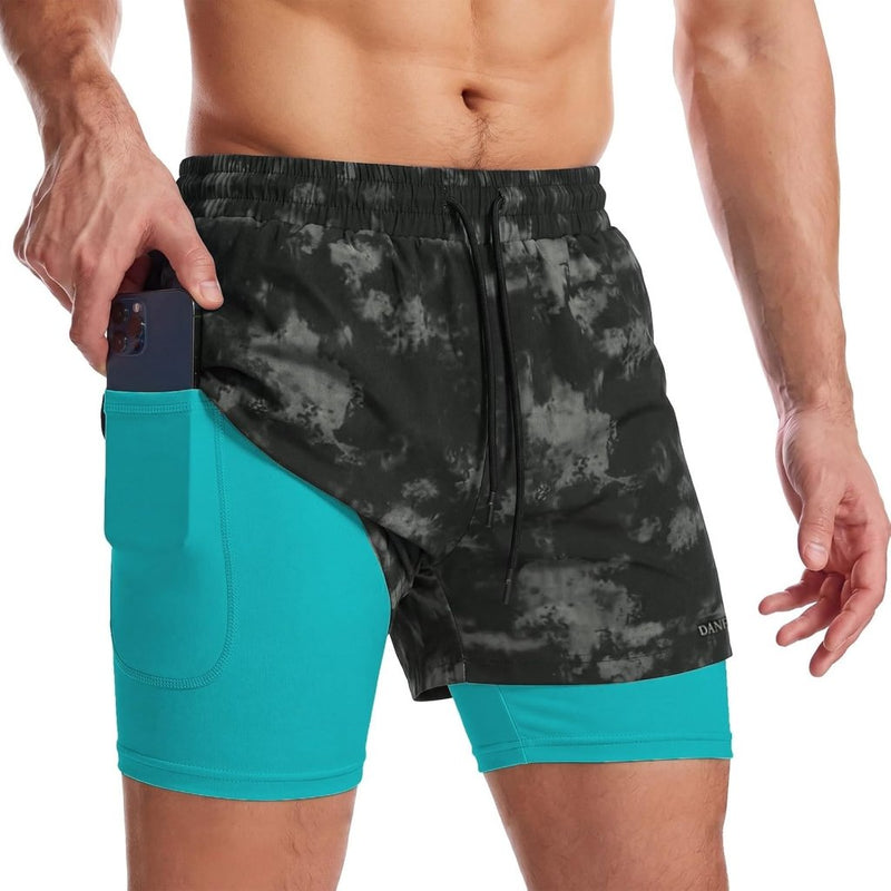 Laad afbeelding in Galerijviewer, Sportshort heren 2-in-1 met compressiebroek en zakken met ritssluiting – hardloopbroek – fitnesskleding - happygetfit.com
