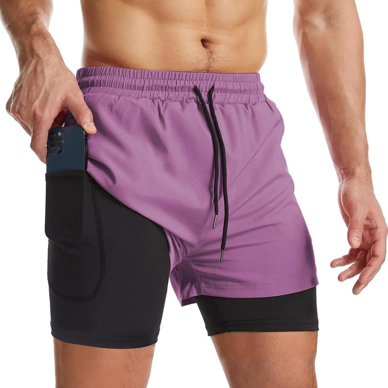 Laad afbeelding in Galerijviewer, Sportshort heren 2-in-1 met compressiebroek en zakken met ritssluiting – hardloopbroek – fitnesskleding - happygetfit.com
