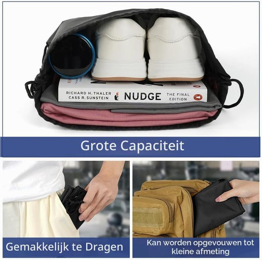 Sporttas met trekkoord 33 x 42 cm van lichtgewicht polyester met verstelbare schouderkoorden – gymtas – zwemtas - happygetfit.com