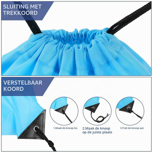 Sporttas met trekkoord 33 x 42 cm van lichtgewicht polyester met verstelbare schouderkoorden – gymtas – zwemtas - happygetfit.com