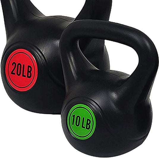Sporzon! Kettlebell met brede grip, fitnessgewicht, set van 4, inclusief 2,3 kg, 4,5 kg, 6,8 kg, 9,1 kg, meerkleurig - happygetfit.com