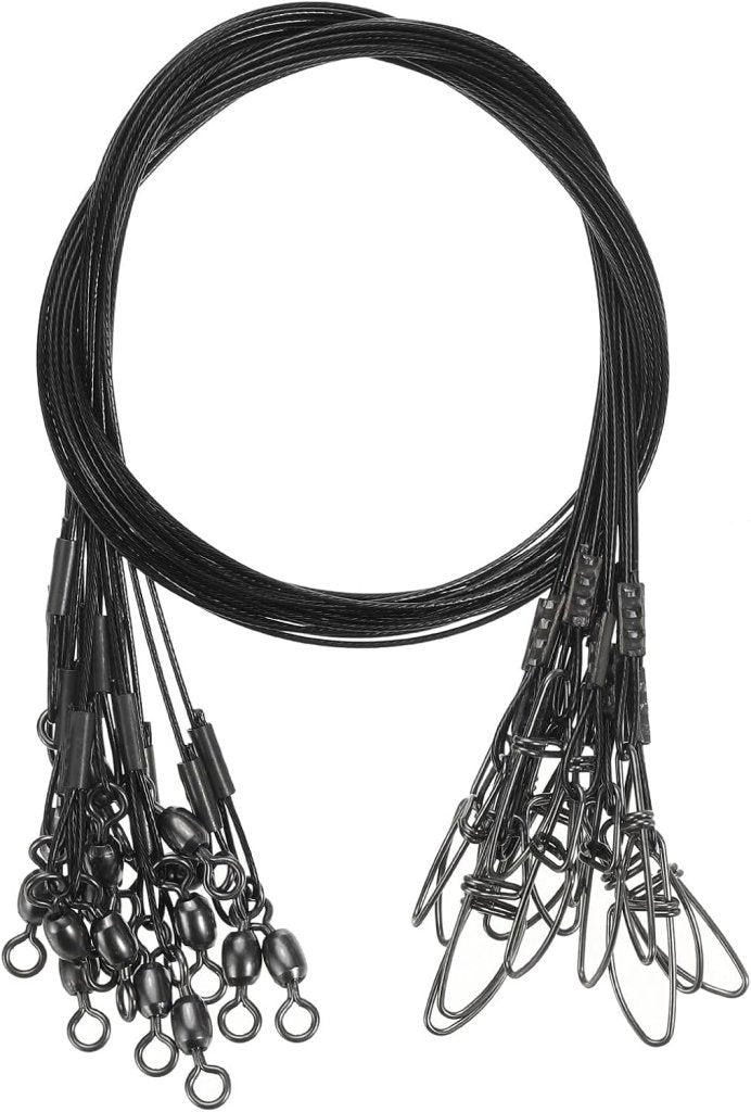 Load image into Gallery viewer, Stalen visonderlijnen 53,3 cm 56,7 kg 15 stuks met wartel en snap – leaderlijn – visaccessoires - happygetfit.com
