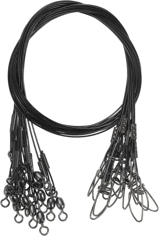 Stalen visonderlijnen 53,3 cm 56,7 kg 15 stuks met wartel en snap – leaderlijn – visaccessoires - happygetfit.com
