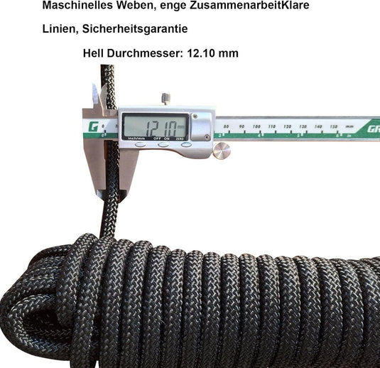 Statisch outdoor touw 10 m x 12 mm – nylon touw met 2 stalen haken voor camping en survival - happygetfit.com