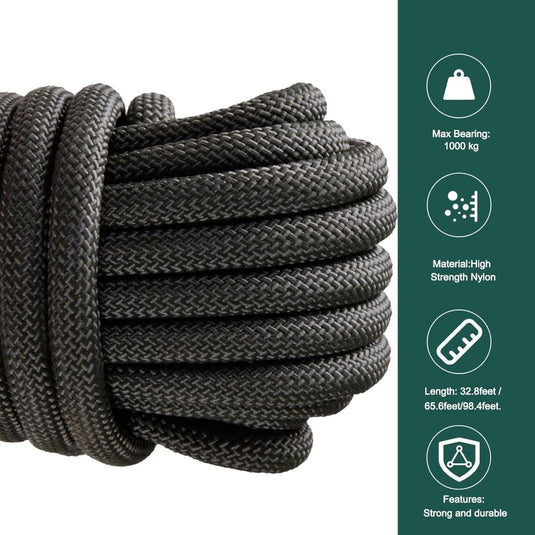 Statisch outdoor touw 30 m x 10 mm – met 2 karabijnhaken voor camping en buitengebruik - happygetfit.com
