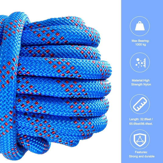 Statisch outdoor touw 30 m x 10 mm – met 2 karabijnhaken voor camping en buitengebruik - happygetfit.com