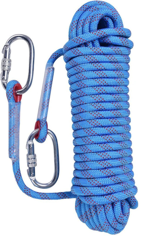 Statisch outdoor touw 30 m x 10 mm – met 2 karabijnhaken voor camping en buitengebruik - happygetfit.com