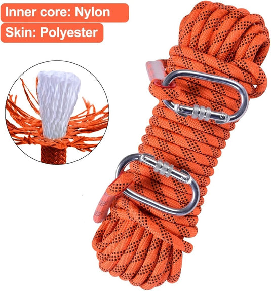 Statisch outdoor touw 30 m x 10 mm – met 2 karabijnhaken voor camping en buitengebruik - happygetfit.com